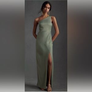 BHLDN Dylan One-Shoulder Satin‎ Side-Slit Gown Sz 0